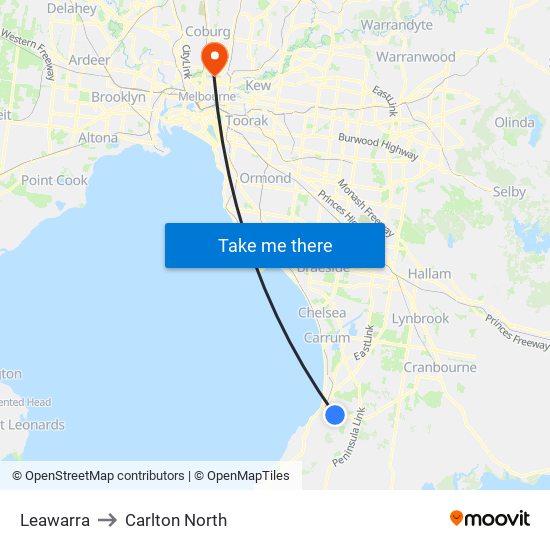 Leawarra to Carlton North map