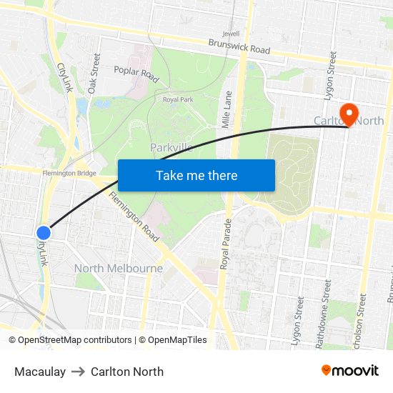 Macaulay to Carlton North map