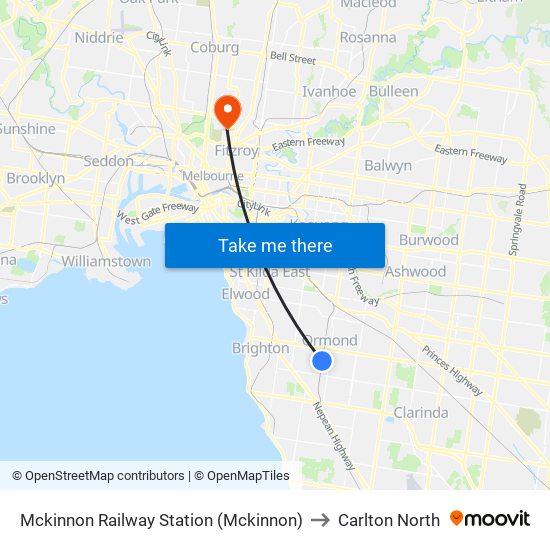 Mckinnon Railway Station (Mckinnon) to Carlton North map