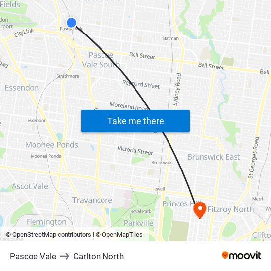 Pascoe Vale to Carlton North map