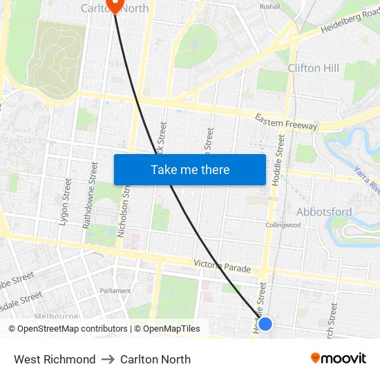 West Richmond to Carlton North map