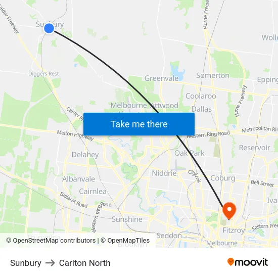 Sunbury to Carlton North map