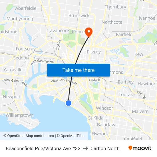 Beaconsfield Pde/Victoria Ave #32 to Carlton North map