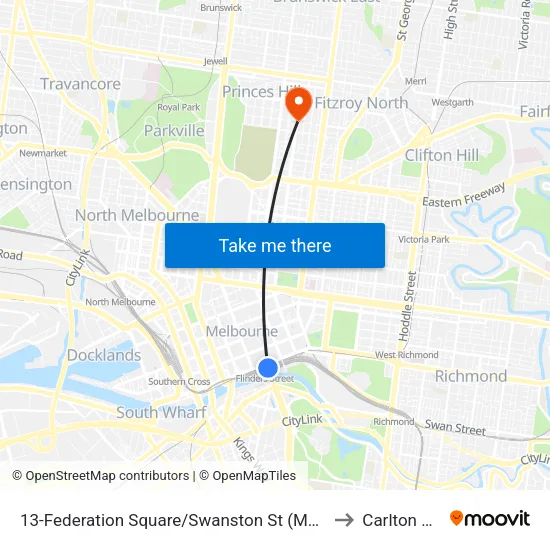 Federation Square/Swanston St #13 to Carlton North map