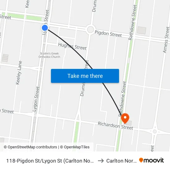 Pigdon St/Lygon St #118 to Carlton North map