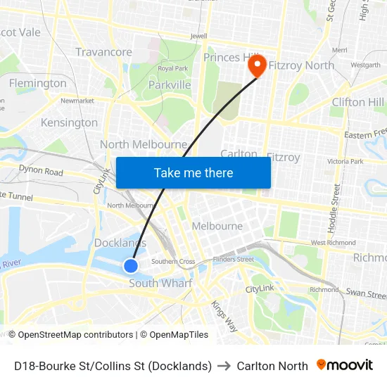 Bourke St/Collins St #D18 to Carlton North map