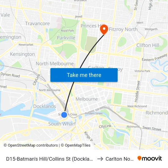 Batman's Hill/Collins St #D15 to Carlton North map