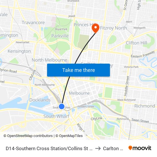 D14-Southern Cross Station/Collins St (Docklands) to Carlton North map
