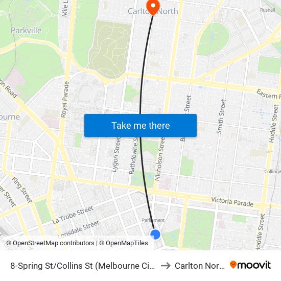 8-Spring St/Collins St (Melbourne City) to Carlton North map
