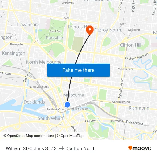 William St/Collins St #3 to Carlton North map