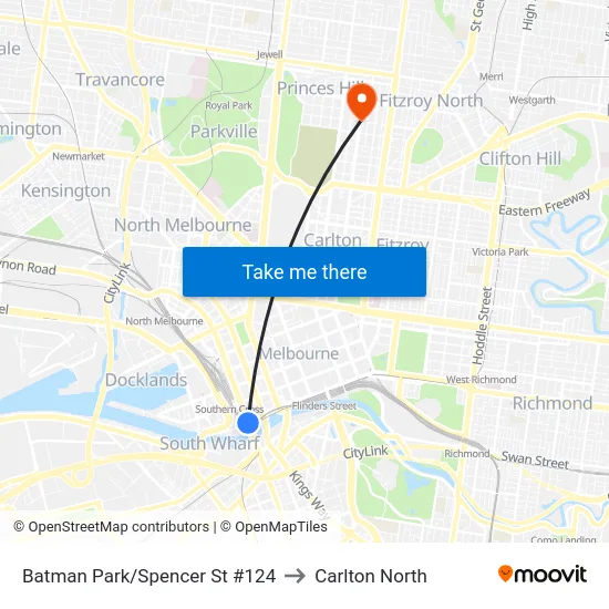 Batman Park/Spencer St #124 to Carlton North map