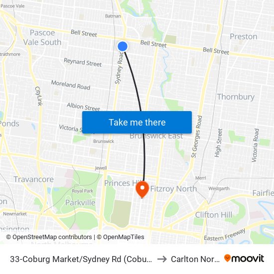 33-Coburg Market/Sydney Rd (Coburg) to Carlton North map