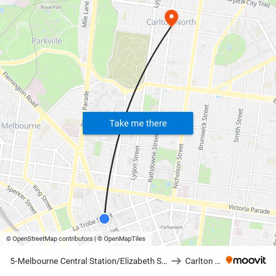 5-Melbourne Central Station/Elizabeth St (Melbourne City) to Carlton North map