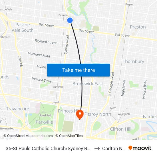 35-St Pauls Catholic Church/Sydney Rd (Coburg) to Carlton North map