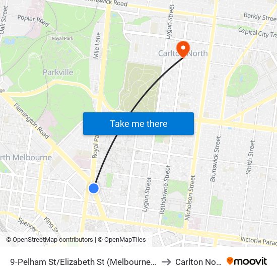 9-Pelham St/Elizabeth St (Melbourne City) to Carlton North map