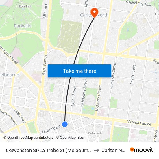 6-Swanston St/La Trobe St (Melbourne City) to Carlton North map