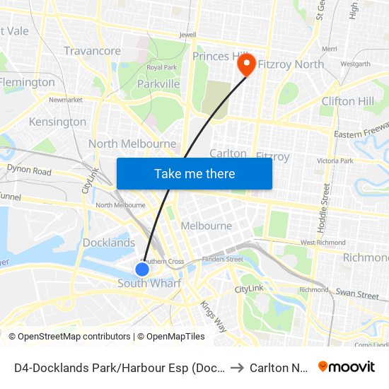 D4-Docklands Park/Harbour Esp (Docklands) to Carlton North map