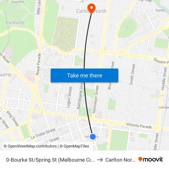 0-Bourke St/Spring St (Melbourne City) to Carlton North map