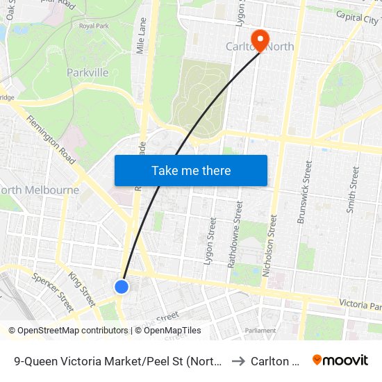 9-Queen Victoria Market/Peel St (North Melbourne) to Carlton North map