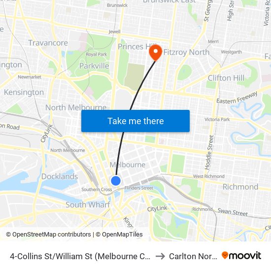 4-Collins St/William St (Melbourne City) to Carlton North map