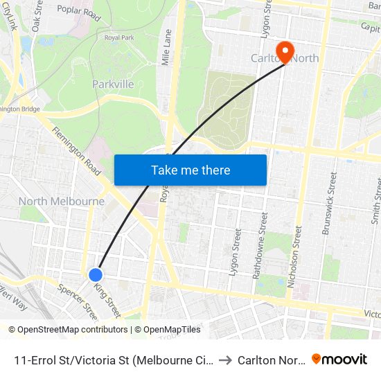 11-Errol St/Victoria St (Melbourne City) to Carlton North map