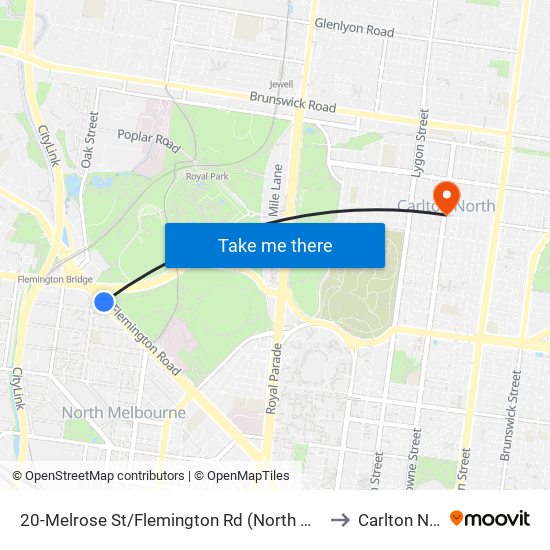 20-Melrose St/Flemington Rd (North Melbourne) to Carlton North map