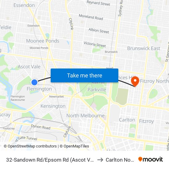 32-Sandown Rd/Epsom Rd (Ascot Vale) to Carlton North map