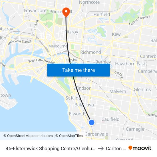 45-Elsternwick Shopping Centre/Glenhuntly Rd (Elsternwick) to Carlton North map