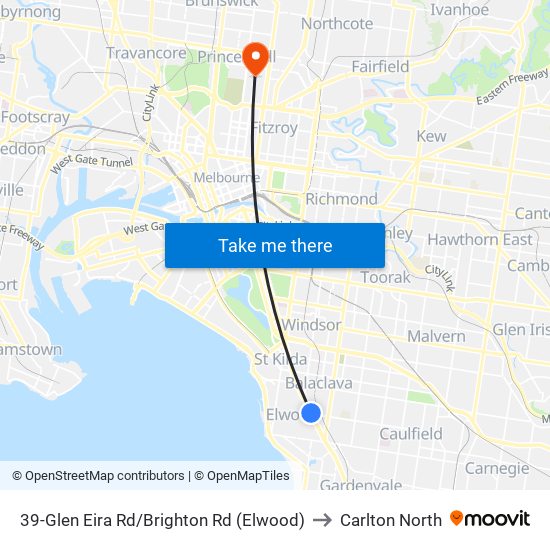 39-Glen Eira Rd/Brighton Rd (Elwood) to Carlton North map
