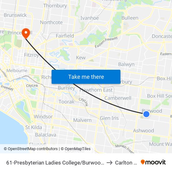 61-Presbyterian Ladies College/Burwood Hwy (Burwood) to Carlton North map