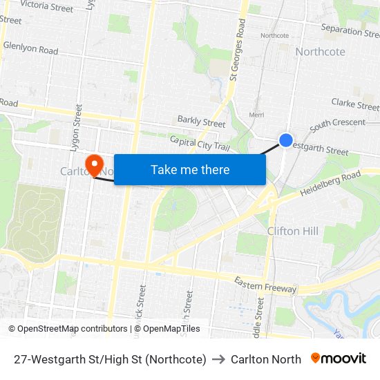 27-Westgarth St/High St (Northcote) to Carlton North map