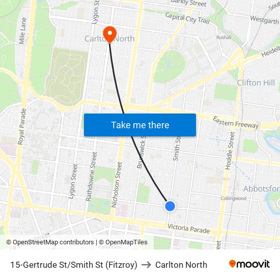 15-Gertrude St/Smith St (Fitzroy) to Carlton North map