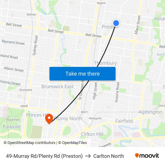 49-Murray Rd/Plenty Rd (Preston) to Carlton North map