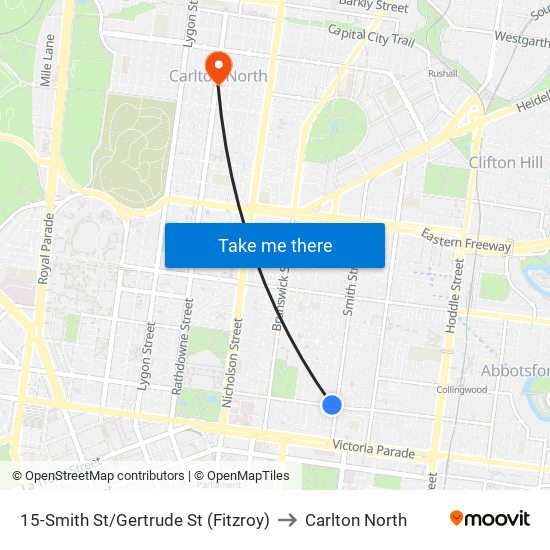 15-Smith St/Gertrude St (Fitzroy) to Carlton North map