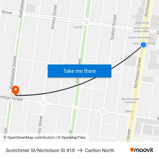 Scotchmer St/Nicholson St #18 to Carlton North map