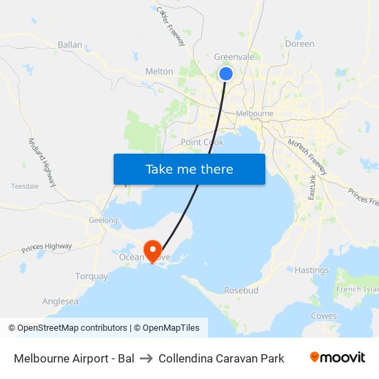 Melbourne Airport - Bal to Collendina Caravan Park map