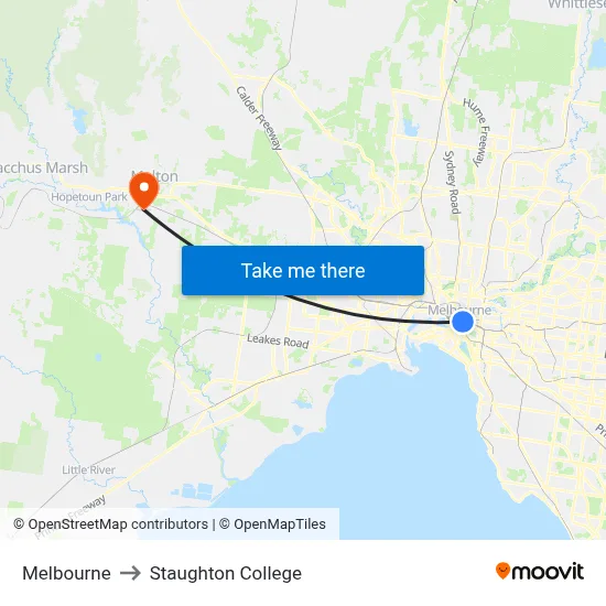 Melbourne to Staughton College map