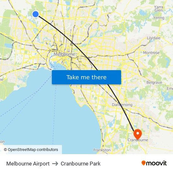 Melbourne Airport to Cranbourne Park map