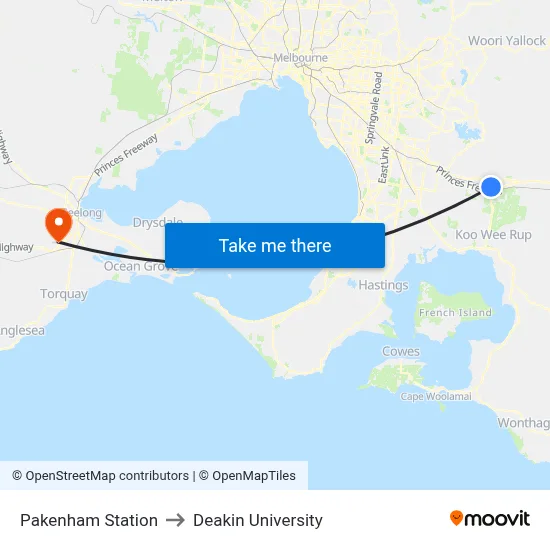 Pakenham Station to Deakin University map