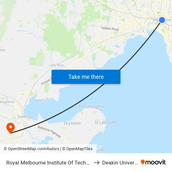 Royal Melbourne Institute Of Technology to Deakin University map