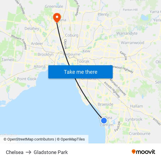 Chelsea to Gladstone Park map