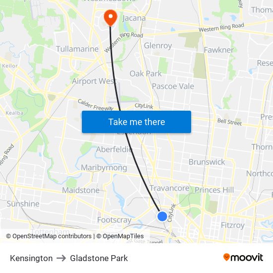 Kensington to Gladstone Park map