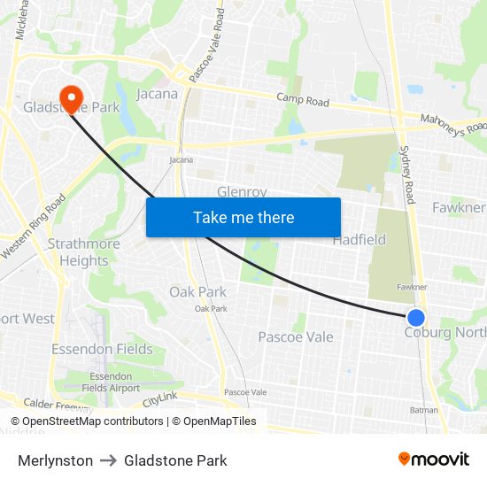 Merlynston to Gladstone Park map