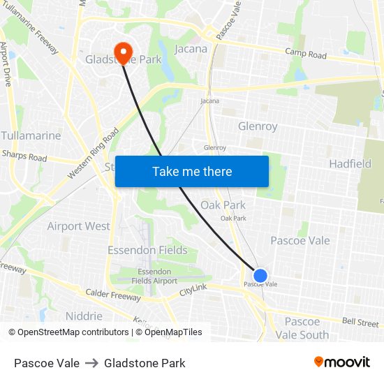Pascoe Vale to Gladstone Park map