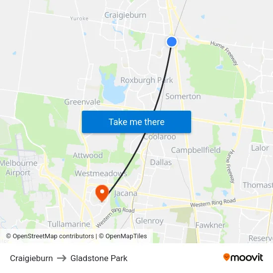 Craigieburn to Gladstone Park map