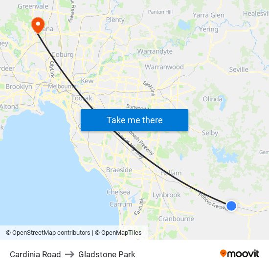 Cardinia Road to Gladstone Park map
