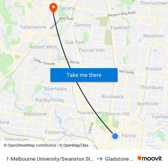 1-Melbourne University/Swanston St (Carlton) to Gladstone Park map