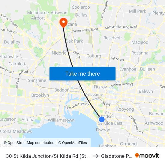 30-St Kilda Junction/St Kilda Rd (St Kilda) to Gladstone Park map