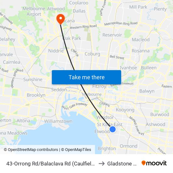 43-Orrong Rd/Balaclava Rd (Caulfield North) to Gladstone Park map