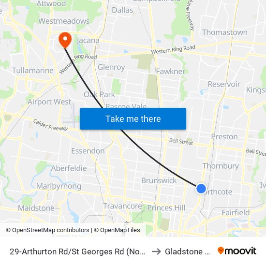 29-Arthurton Rd/St Georges Rd (Northcote) to Gladstone Park map